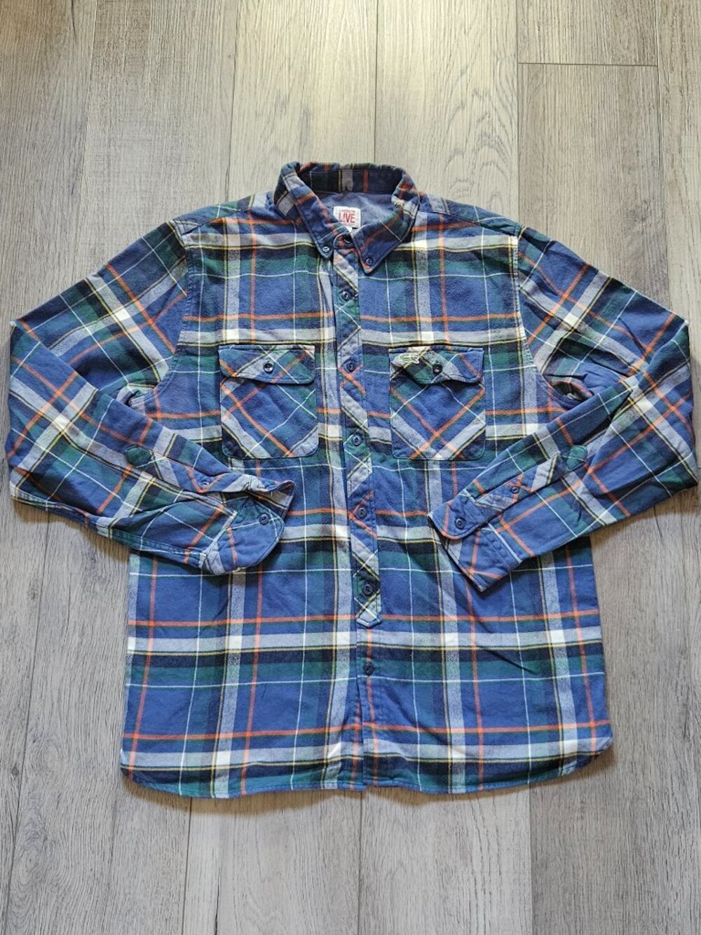 Lacoste L!VE Blue Plaid Croc Flannel Button Down Shirt Men's Size 43 / Large